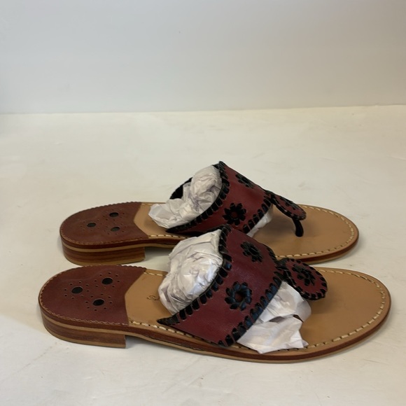 Jack Rogers 1960 Crimson Black Whipstitched Leather Thong Flip Flop Sandals - Picture 3 of 8